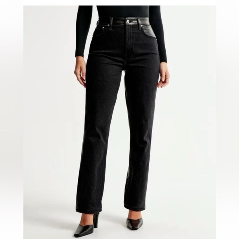 Abercrombie Curve Love Vegan Leather The Ankle Straight Ultra High Rise Jean 30